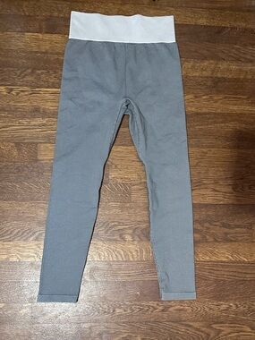 DSG Gray Ribbed Leggings with White Fold-Over Waistband